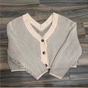 Striped Cropped Grey and Cream Cardigan
